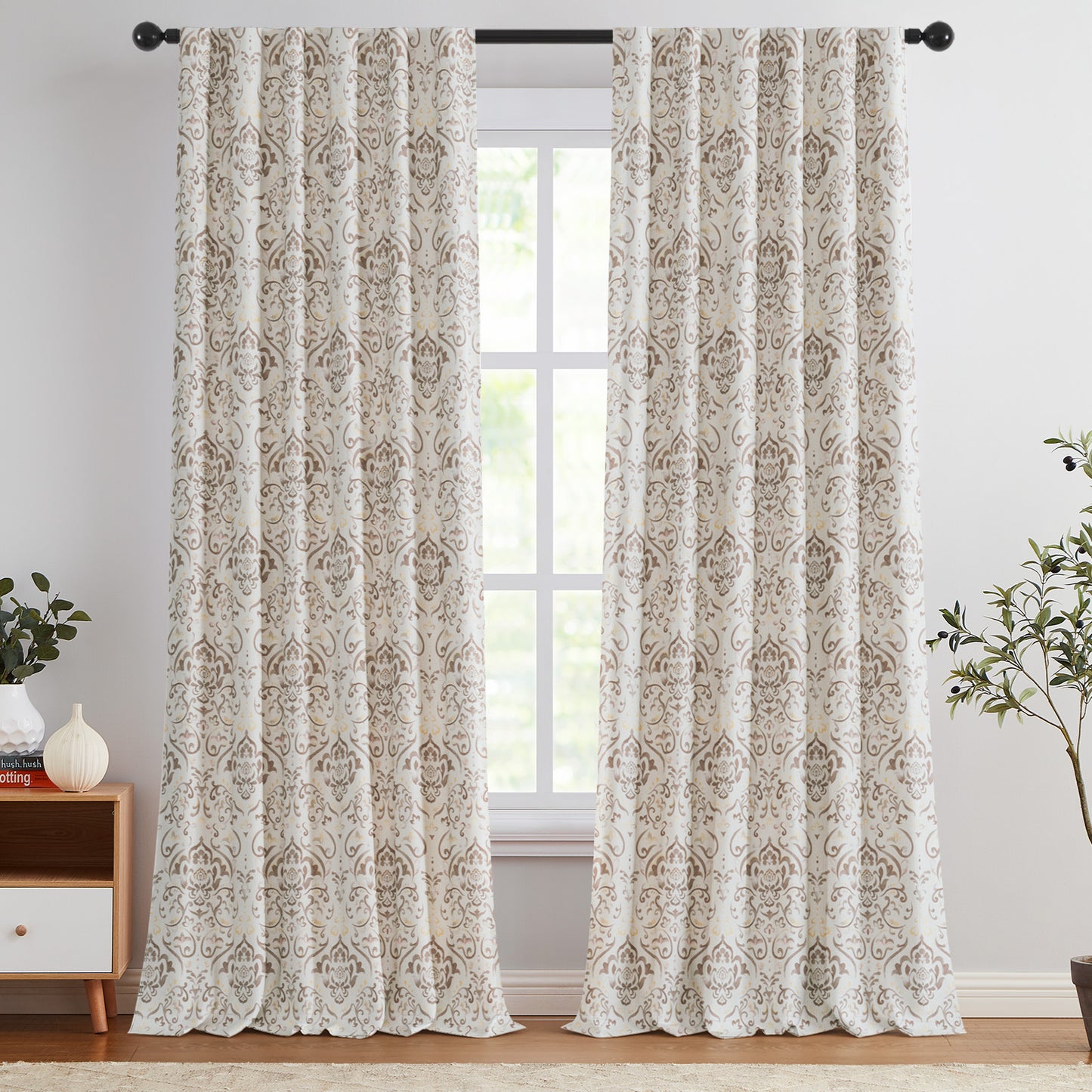 Curtainking 100% Blackout Curtains Floral Thermal Insulated Drapes for Bedroom Living Room, Farmhouse Vintage Window Treatments Set, Rod Pocket 2 Panels