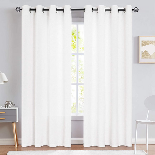 Curtainking Faux Linen Curtains  Light Reducing Drapes Bedroom Living Room Window Curtain Set Grommet Top 2 Panels