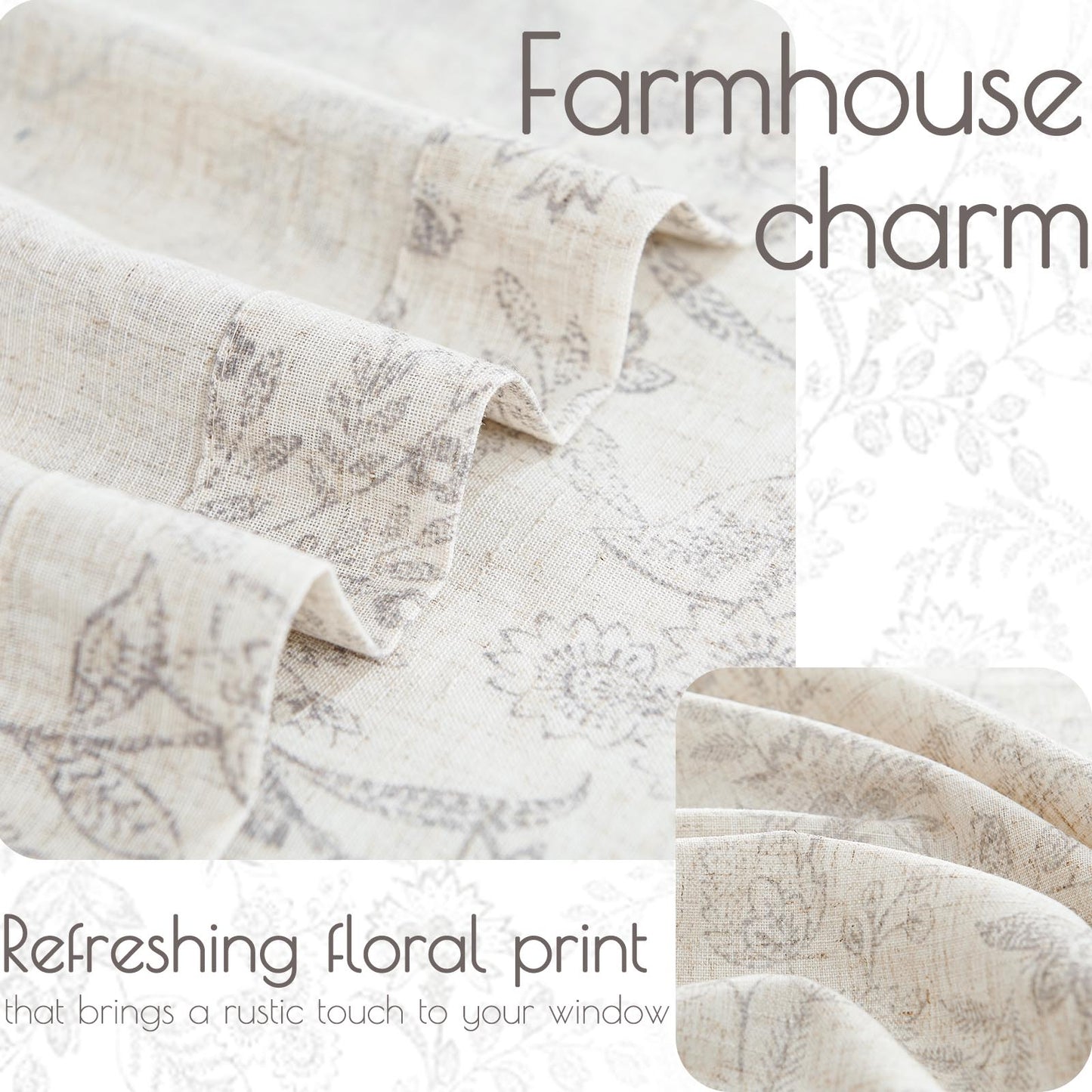 Curtainking Linen Kitchen Curtains Farmhouse Floral Print Rod Pocket Curtains Cafe Curtains Small Window Curtains 2 Panels