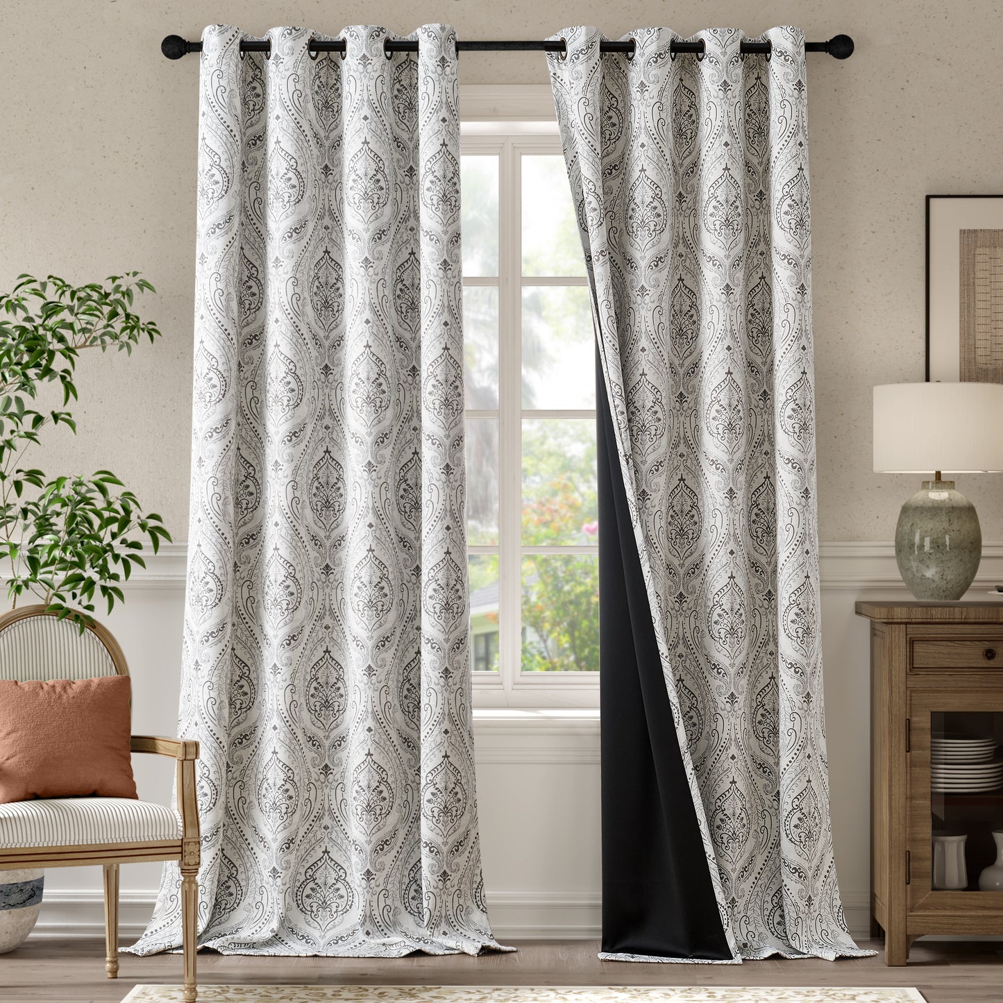 Curtainking Blackout Curtains Damask Thermal Insulated Drapes for Bedroom Living Room Window Treatments Set for All Season Grommet 2 Panels