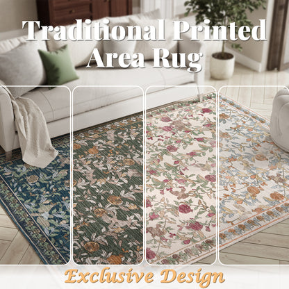 JINCHAN Vintage Rugs For Doormat Retro Oriental Rug Floral Print Mat Thin Traditional Carpet For Kitchen Bathroom Hallway Orange/Green