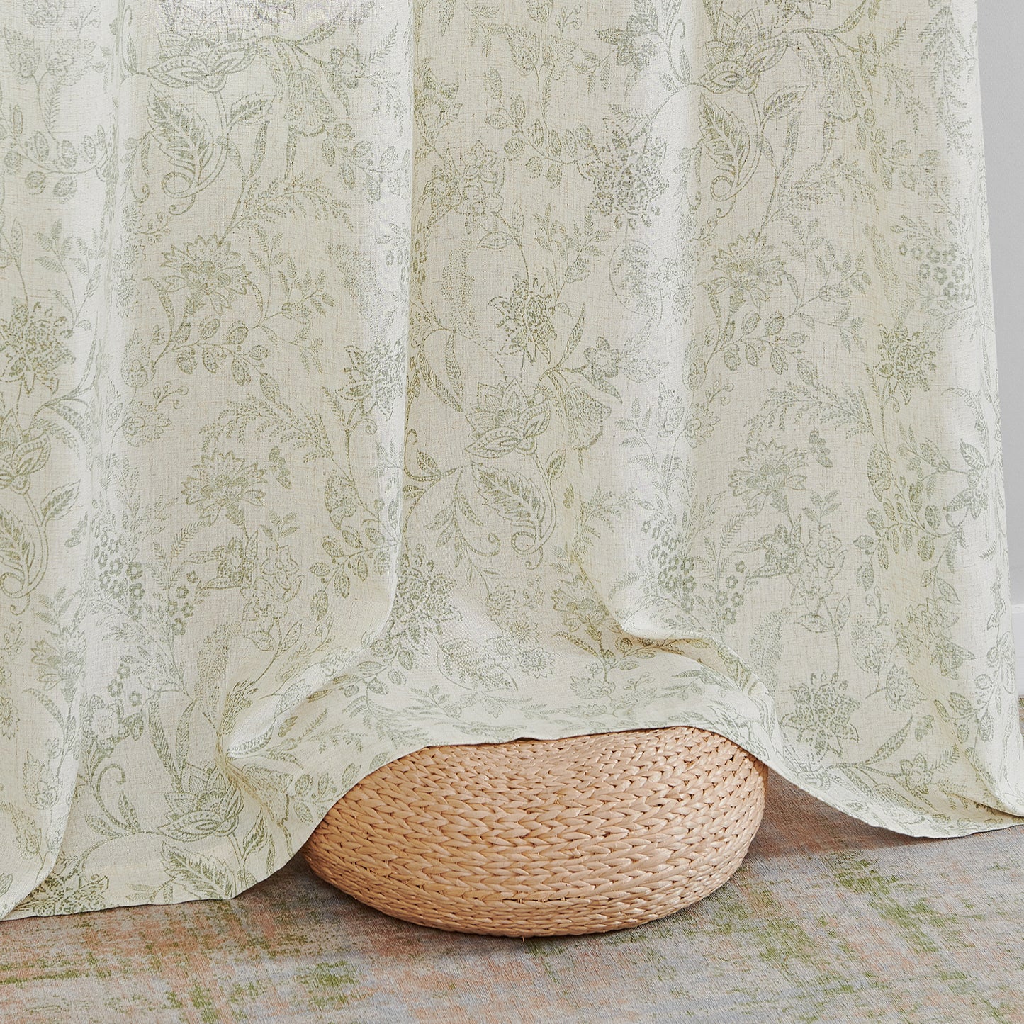 Curtainking Floral Curtains Linen Farmhouse Curtains for Living Room Country Curtains Grommet Top Semi Sheer Curtains Light Filtering 2 Panels