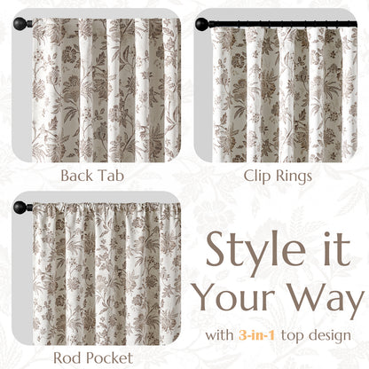 Curtainking Luxury Look Farmhouse Floral Print Rod Pocket Blackout Curtains 2 Panels