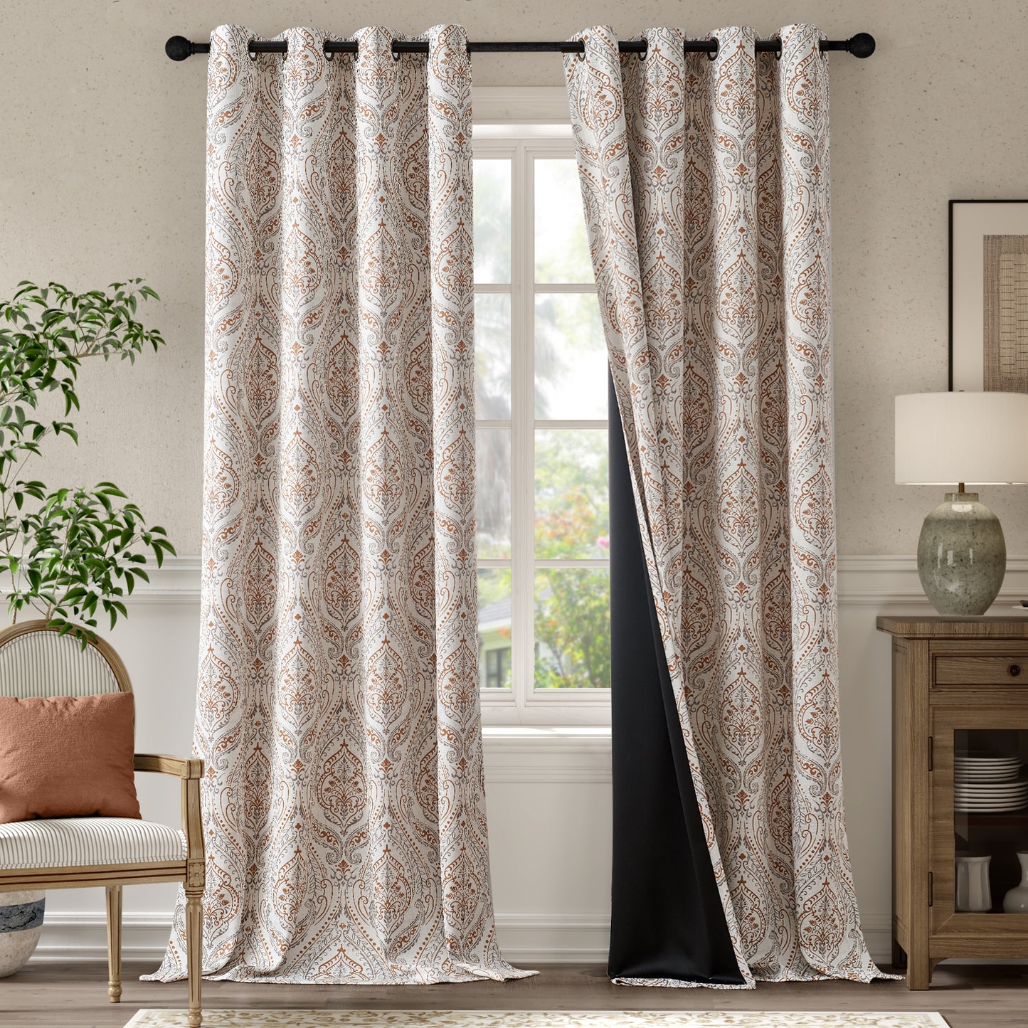 Curtainking Blackout Curtains Damask Thermal Insulated Drapes for Bedroom Living Room Window Treatments Set for All Season Grommet 2 Panels