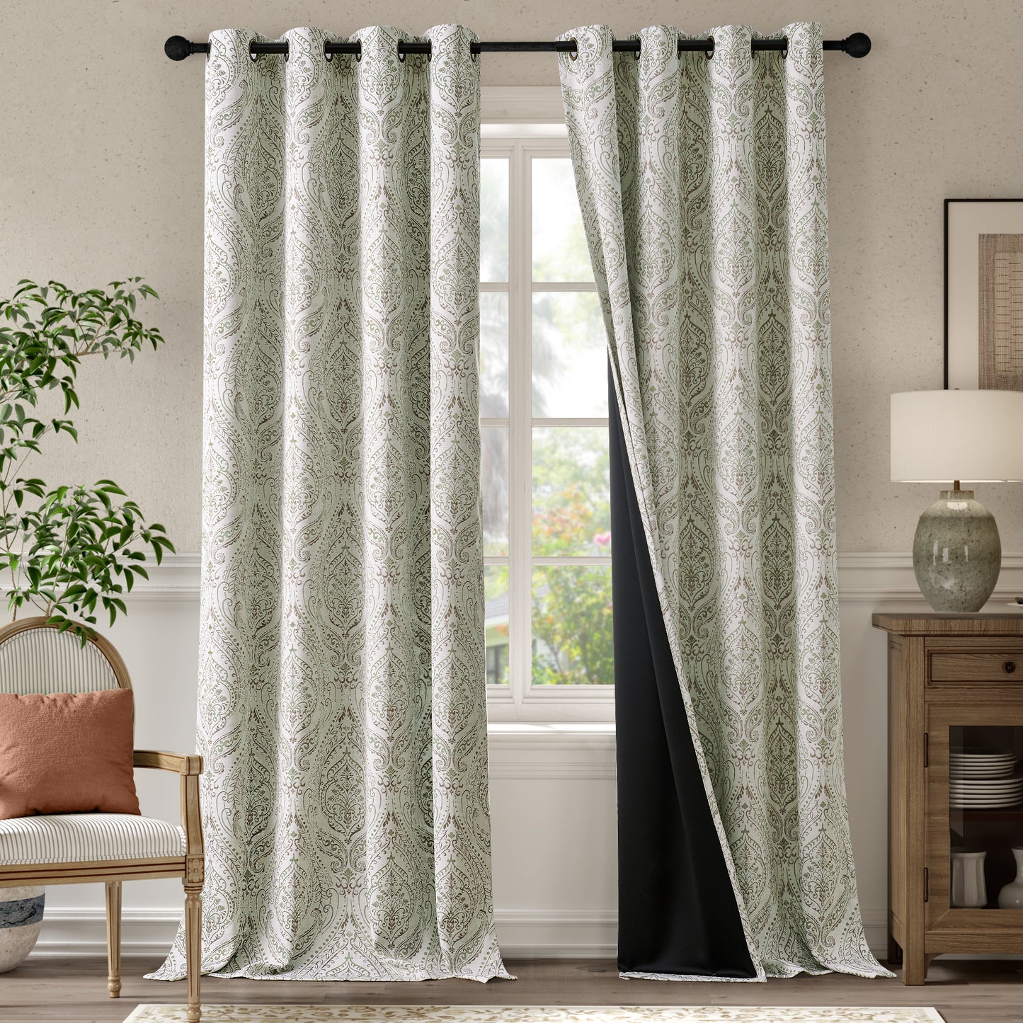 Curtainking Blackout Curtains Damask Thermal Insulated Drapes for Bedroom Living Room Window Treatments Set for All Season Grommet 2 Panels