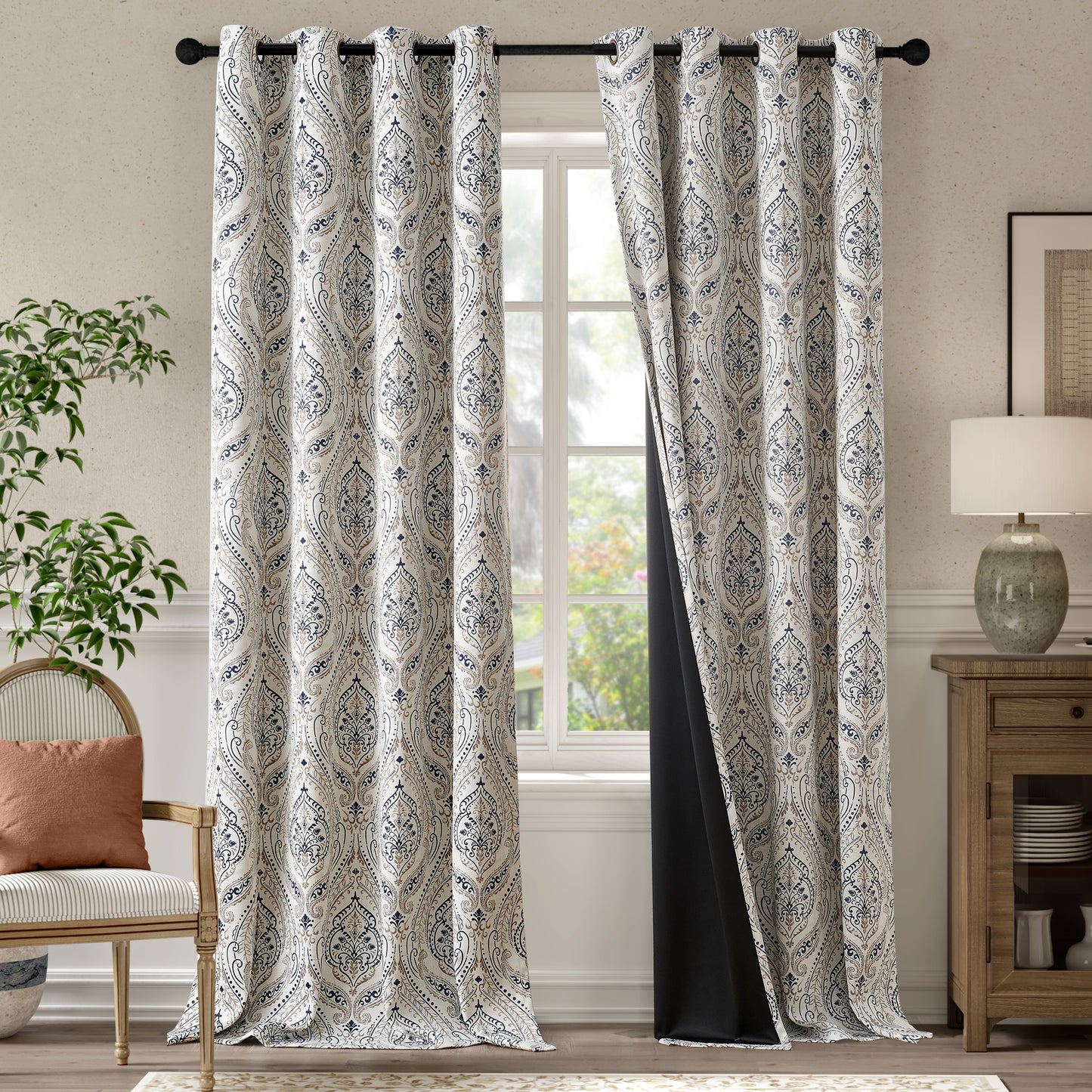 Curtainking Blackout Curtains Damask Thermal Insulated Drapes for Bedroom Living Room Window Treatments Set for All Season Grommet 2 Panels