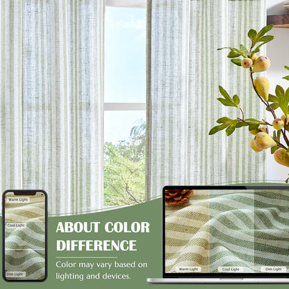 Curtainking Striped Kitchen Curtain Linen Cafe Curtains Semi-Sheer Rustic Farmhouse Tier Curtains Rod Pocket 2 Panels