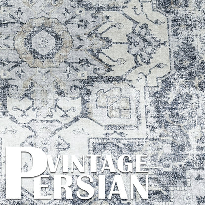 Jinchan Vintage Distressed Medallion Grey Foldable Living Room Area Rug