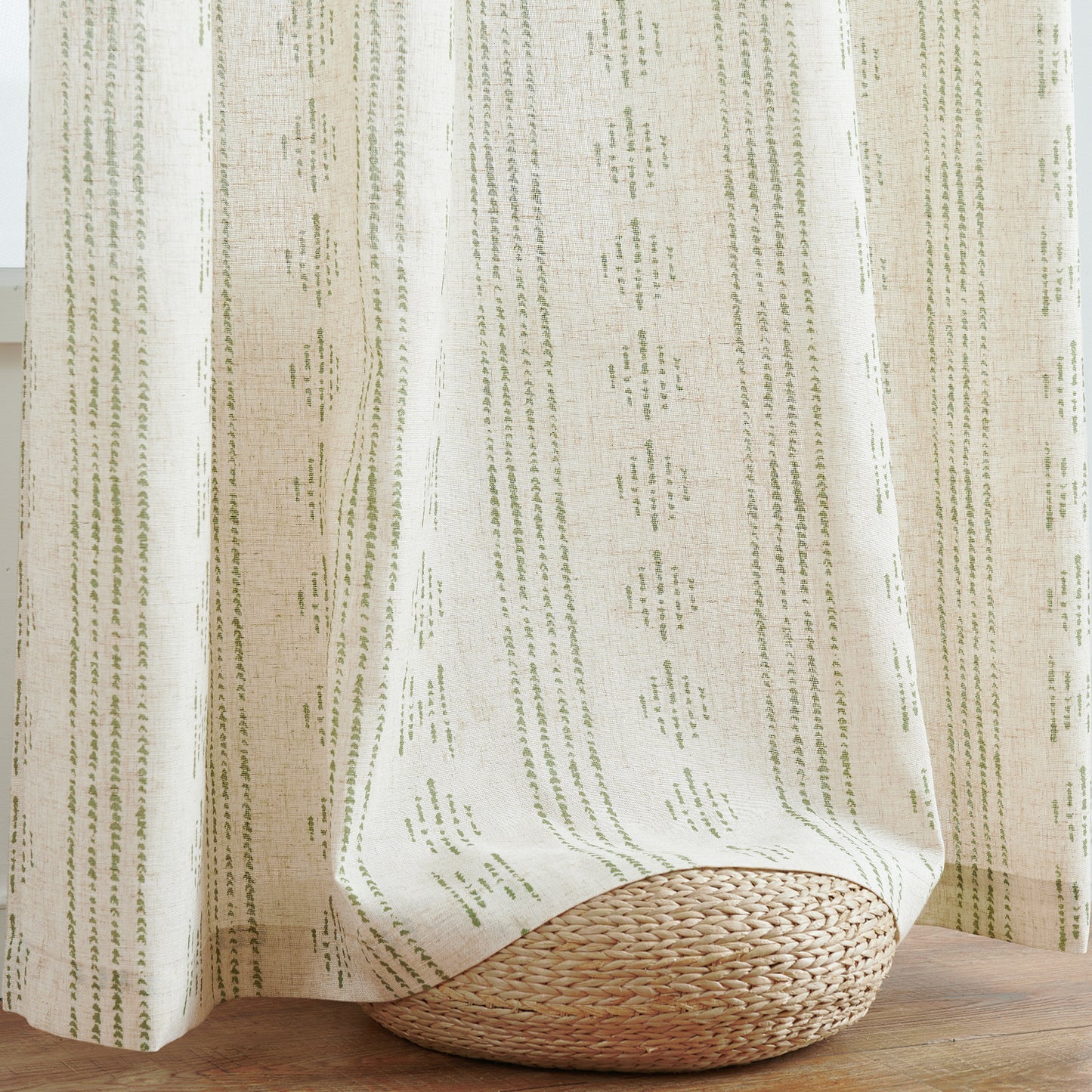 Curtainking Linen Blend Curtains Light Filtering Geometric Striped Boho Farmhouse Grommet Curtains for Living Room Pack of 2