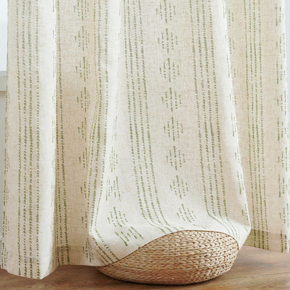 Curtainking Linen Blend Curtains Light Filtering Geometric Striped Boho Farmhouse Grommet Curtains for Living Room Pack of 2