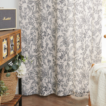 Curtainking Floral Curtains Linen Farmhouse Curtains for Living Room Country Curtains Back Tab Semi Sheer Curtains Light Filtering 2 Panels