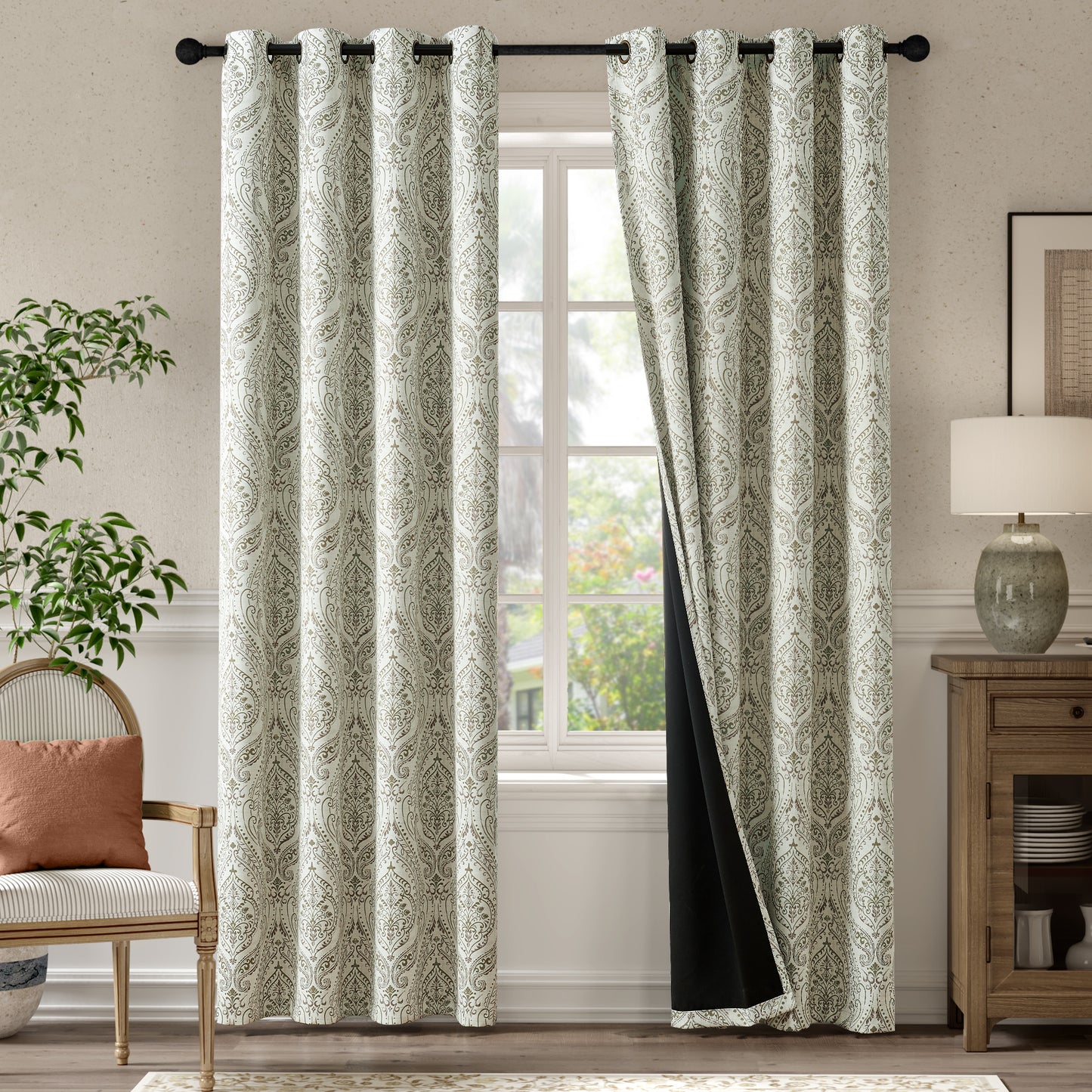 Curtainking Blackout Curtains Damask Thermal Insulated Drapes for Bedroom Living Room Window Treatments Set for All Season Grommet 2 Panels