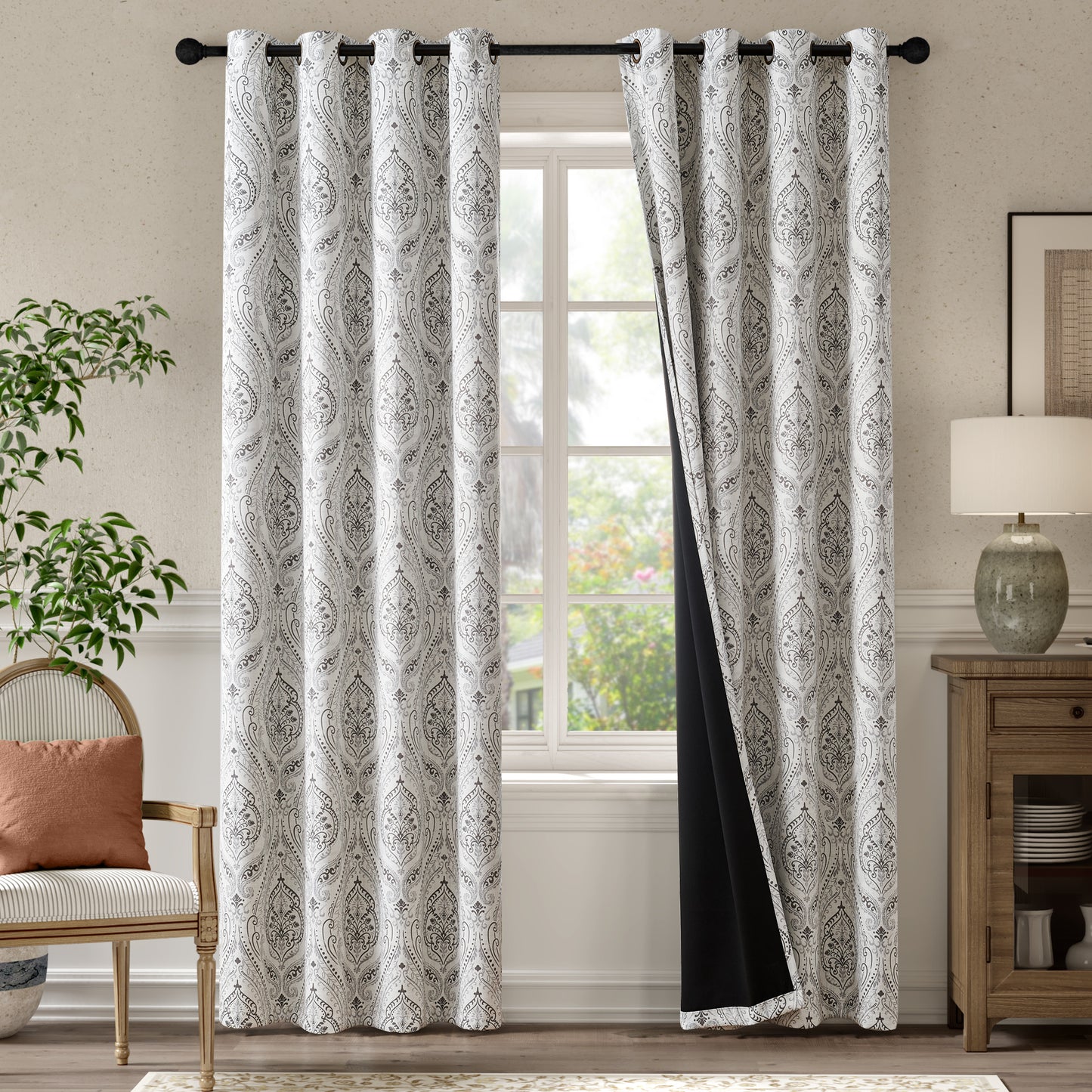 Curtainking Blackout Curtains Damask Thermal Insulated Drapes for Bedroom Living Room Window Treatments Set for All Season Grommet 2 Panels