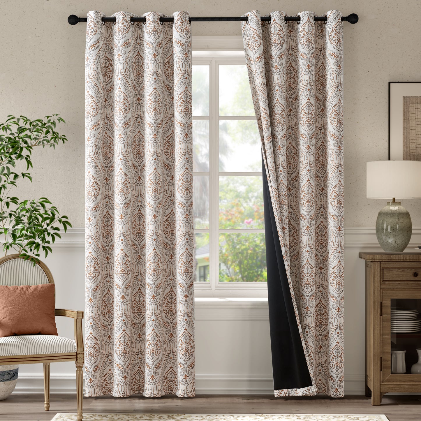 Curtainking Blackout Curtains Damask Thermal Insulated Drapes for Bedroom Living Room Window Treatments Set for All Season Grommet 2 Panels