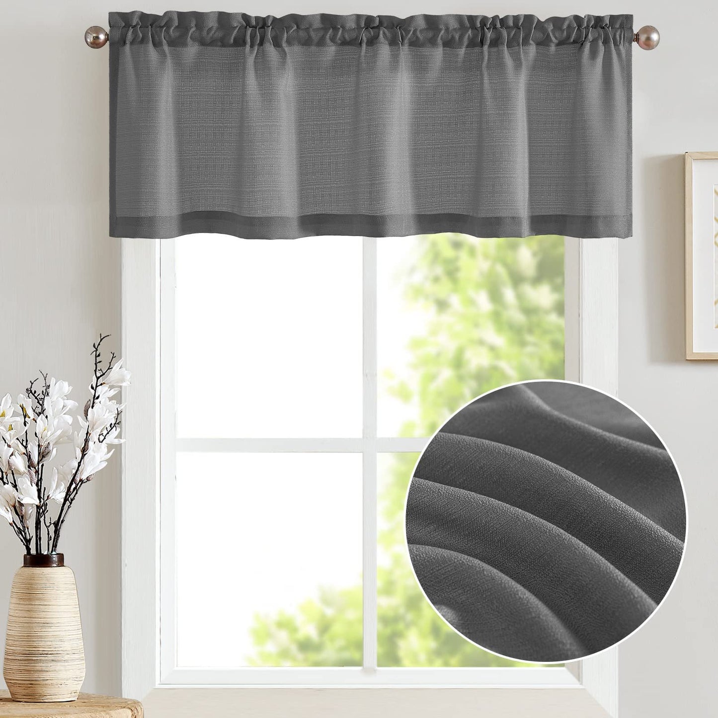 Curtainking Rod Pocket Valance Semi Sheer Window Valance for Bathroom 1 Panel