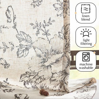 Curtainking Linen Kitchen Curtains Floral Cafe Curtains Farmhouse Cafe Curtains for Living Room 2 Panels