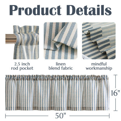 CURTAINKING Kitchen Valance Stripe Pattern Farmhouse Window Valance Linen Window Treatment for Bathroom Rod Pocket 1 Panel