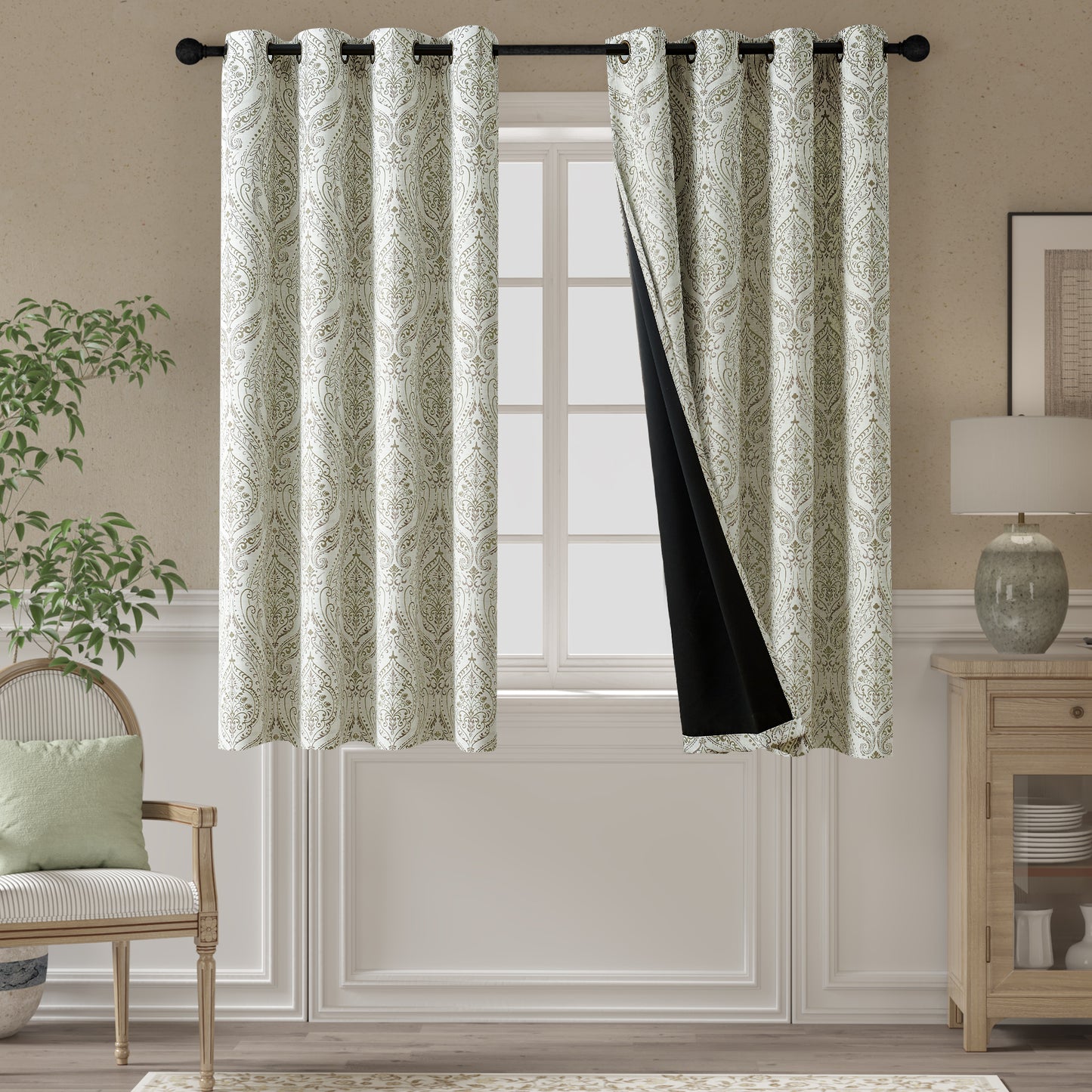 Curtainking Blackout Curtains Damask Thermal Insulated Drapes for Bedroom Living Room Window Treatments Set for All Season Grommet 2 Panels