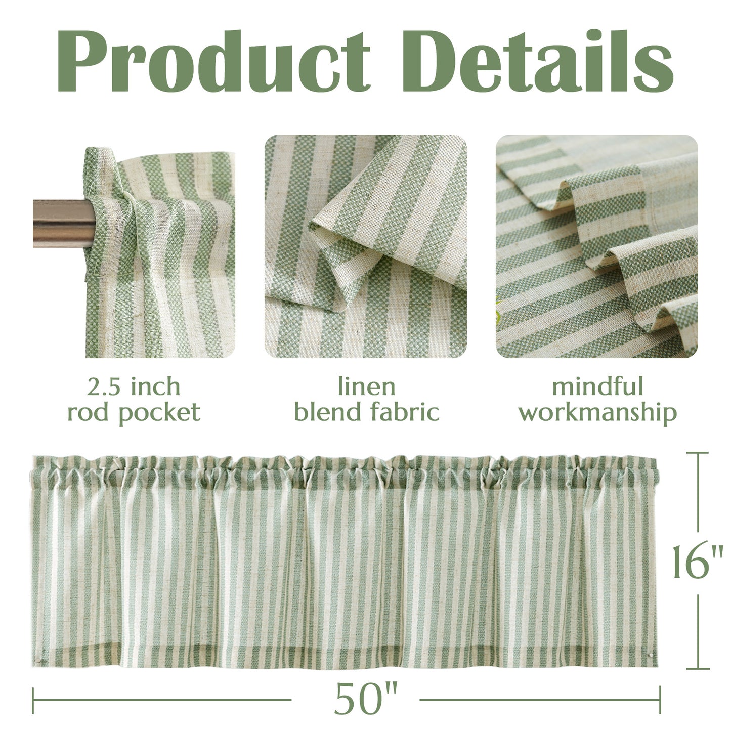 CURTAINKING Kitchen Valance Stripe Pattern Farmhouse Window Valance Linen Window Treatment for Bathroom Rod Pocket 1 Panel