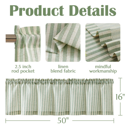 CURTAINKING Kitchen Valance Stripe Pattern Farmhouse Window Valance Linen Window Treatment for Bathroom Rod Pocket 1 Panel