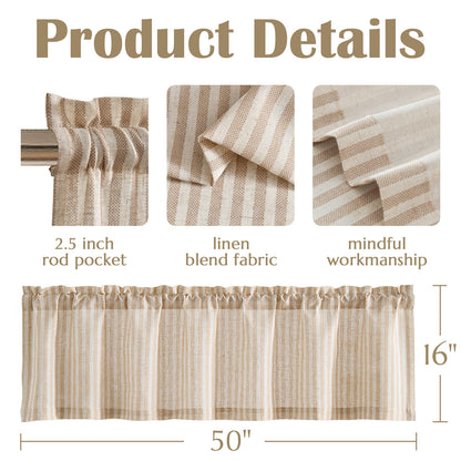 CURTAINKING Kitchen Valance Stripe Pattern Farmhouse Window Valance Linen Window Treatment for Bathroom Rod Pocket 1 Panel
