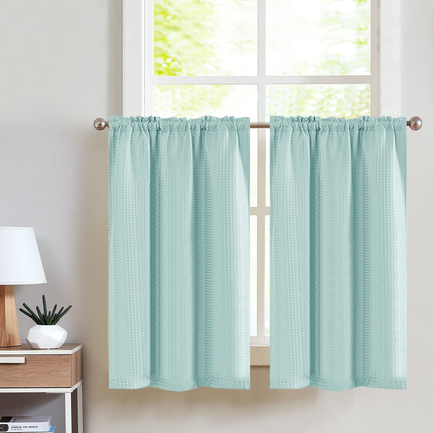 Curtainking Kitchen Curtains Waffle Textured Tier Curtains for Bathroom 2 Panels Rod Pocket Short Window Curtains
