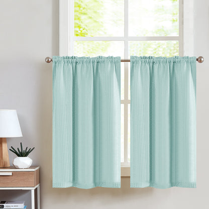 Curtainking Kitchen Curtains Waffle Textured Tier Curtains for Bathroom 2 Panels Rod Pocket Short Window Curtains