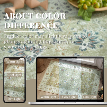 RUGKING Living Room Rug Floral Printed Taupe Indoor Accent Mat with Non-slip backing Retro Persian Rugs for Bedroom Dining Room
