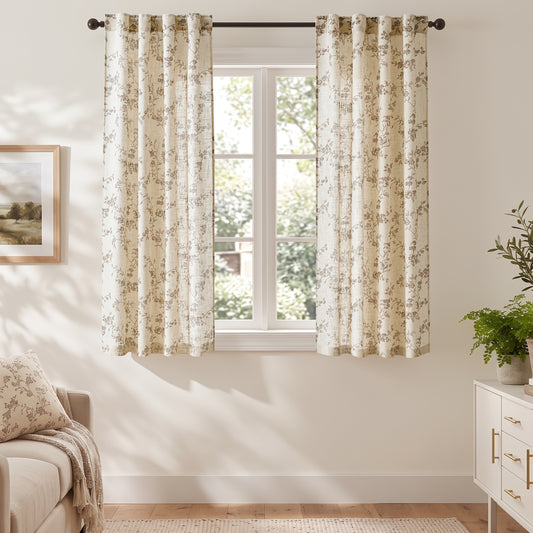 CURTAINKING Floral Linen Blend Curtains Light Filtering Curtains for Living Room Bedroom Farmhouse Vintage Window Treatment Rod Pocket