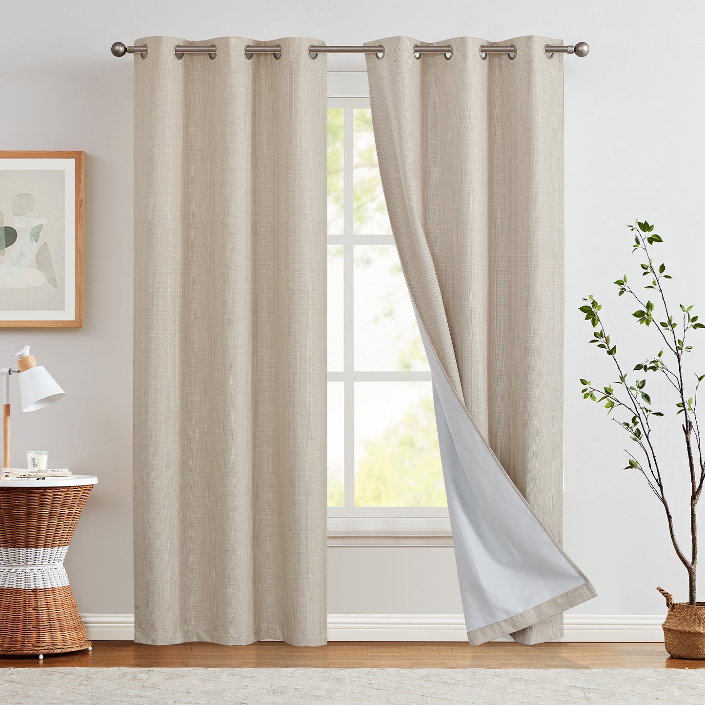 Curtainking Blackout Curtains Linen Textured Drapes for Bedroom Grommet 2 Panels