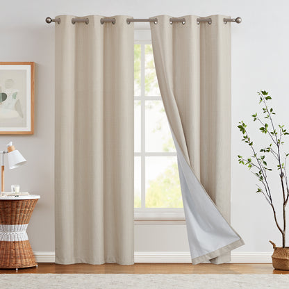 Curtainking Blackout Curtains Linen Textured Drapes for Bedroom Grommet 2 Panels