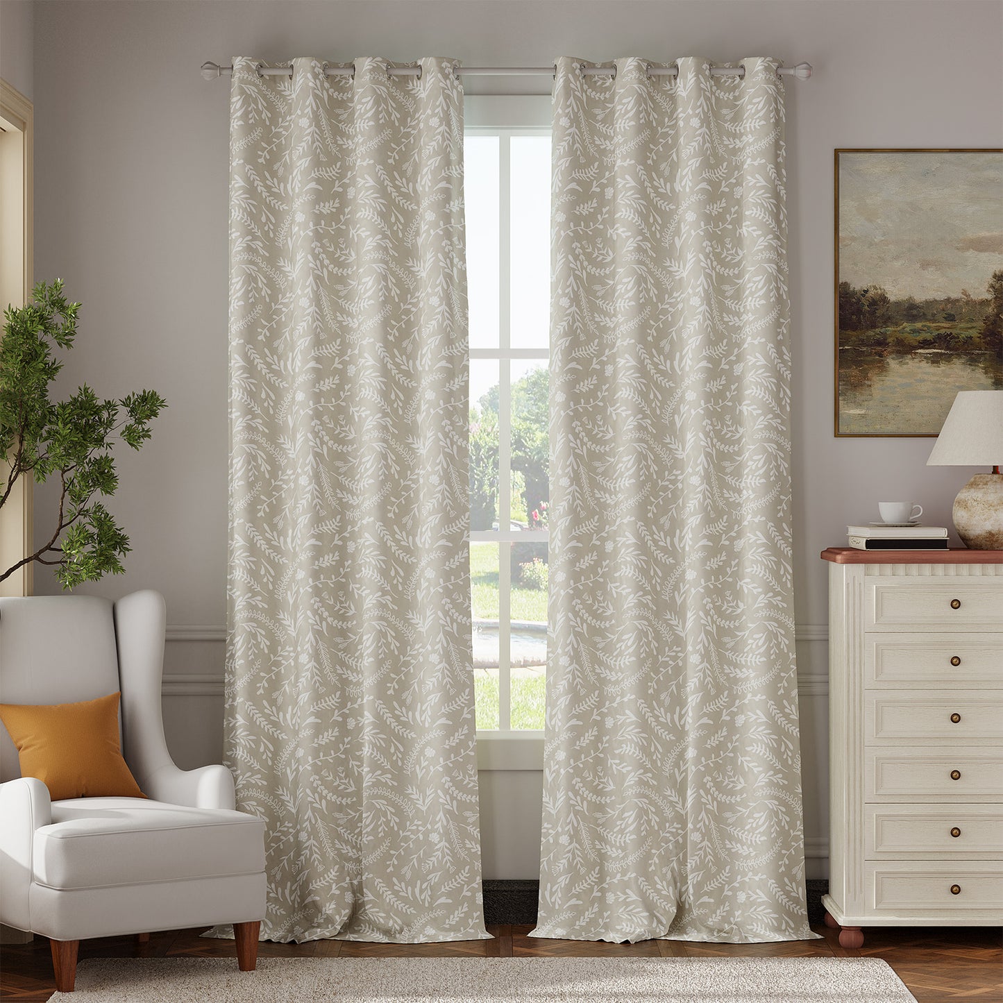 Curtainking 100% Blackout Curtains Grommet Thermal Insulated Curtains for Living Room Printed Short Curtains 2 Panels Set