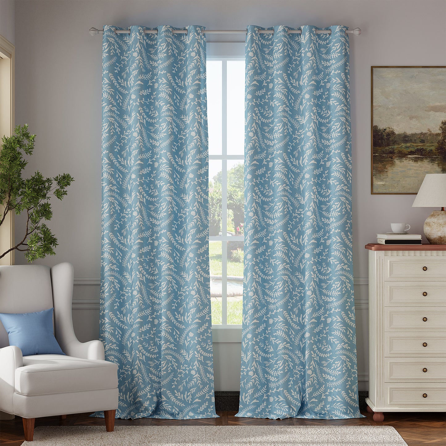 Curtainking 100% Blackout Curtains Grommet Thermal Insulated Curtains for Living Room Printed Short Curtains 2 Panels Set