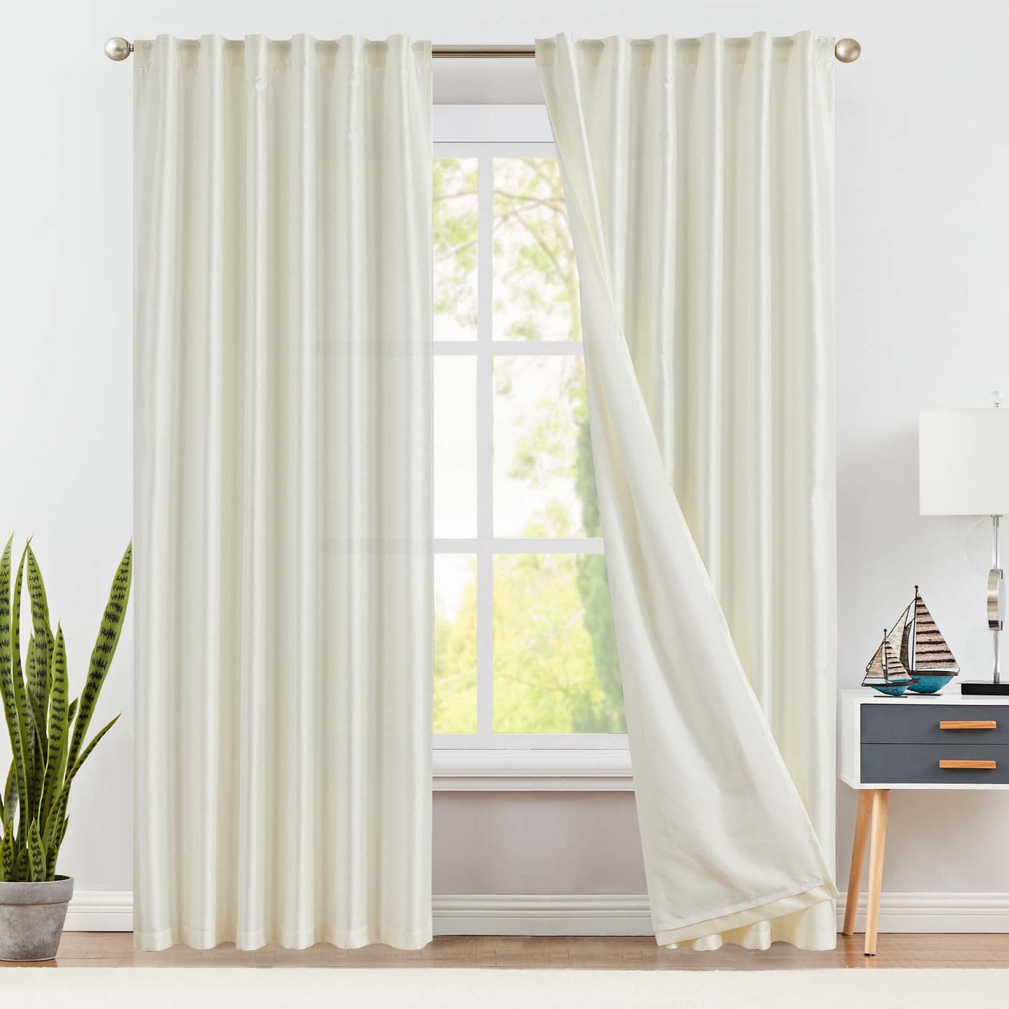 Curtainking Living Room Curtains Faux Silk Dupioni Curtains Light Filtering Curtains Rod Pocket Set 2 Panels