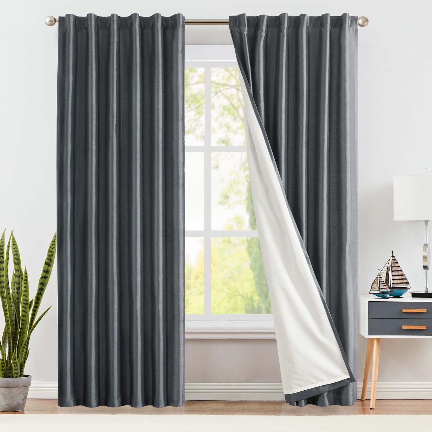 Curtainking Living Room Curtains Faux Silk Dupioni Curtains Light Filtering Curtains Rod Pocket Set 2 Panels