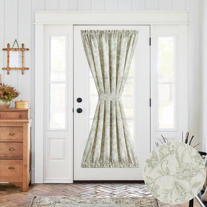 CURTAINKING French Door Curtains Panel Farmhouse Linen Rod Pocket Curtains for Door Window Floral Printed, 1 Tieback Included