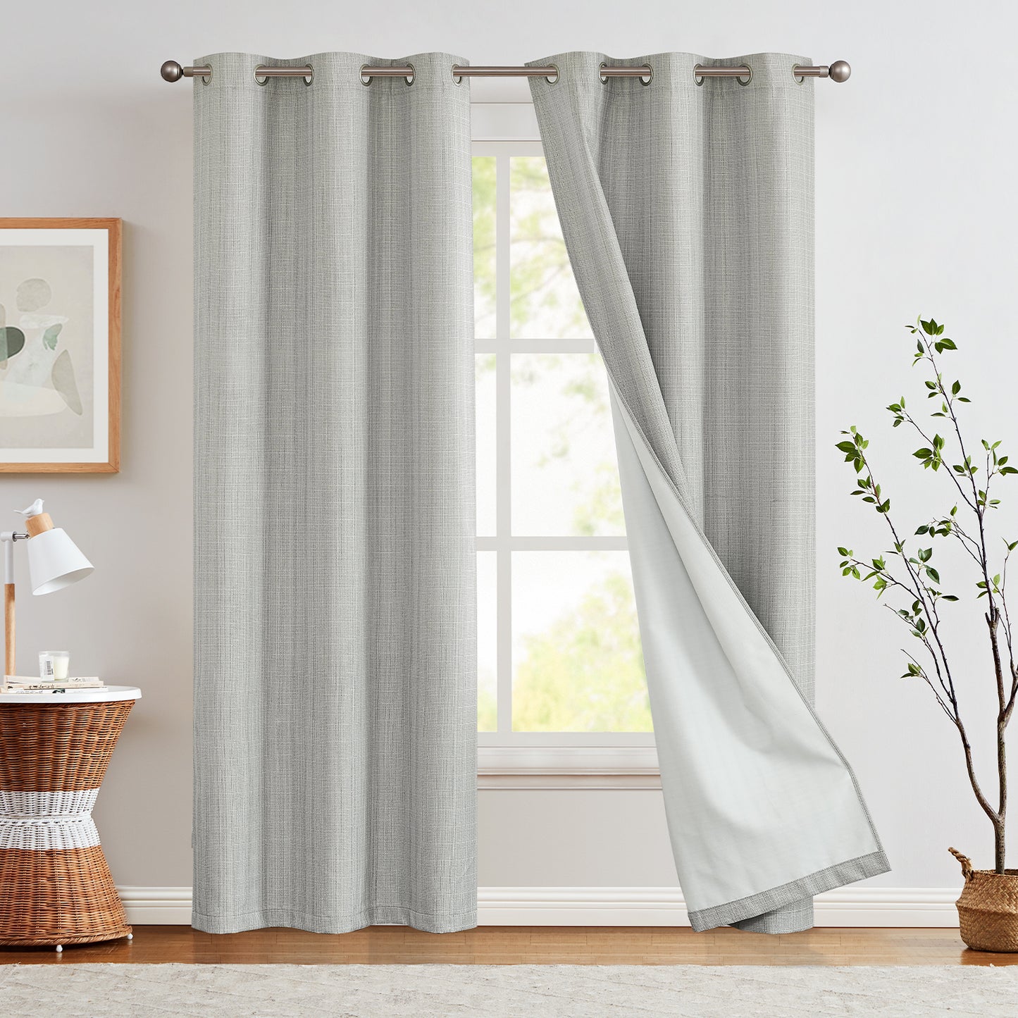 Curtainking Blackout Curtains Linen Textured Drapes for Bedroom Grommet 2 Panels