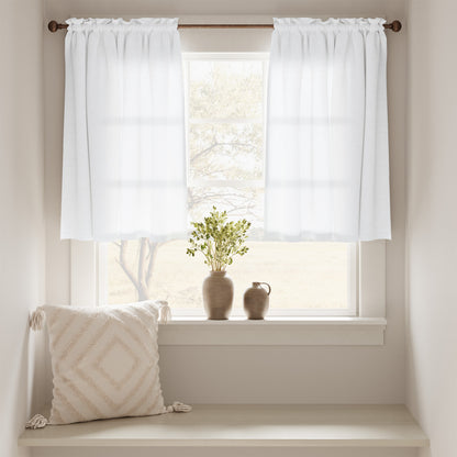 Curtainking Farmhouse Rod Pocket Semi-Sheer Cafe Curtains, Linen Textured Window Curtains, 2 Panels