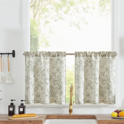 Curtainking Linen Kitchen Curtains Floral Cafe Curtains Farmhouse Cafe Curtains for Living Room 2 Panels