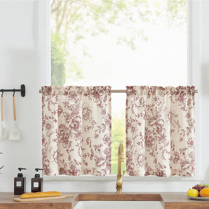 Curtainking Linen Kitchen Curtains Floral Cafe Curtains Farmhouse Cafe Curtains for Living Room 2 Panels