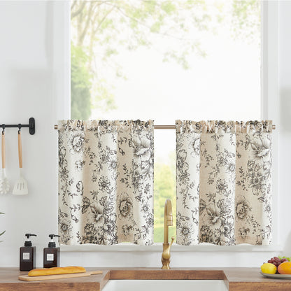 Curtainking Linen Kitchen Curtains Floral Cafe Curtains Farmhouse Cafe Curtains for Living Room 2 Panels