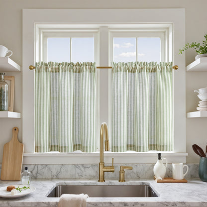 Curtainking Striped Kitchen Curtain Linen Cafe Curtains Semi-Sheer Rustic Farmhouse Tier Curtains Rod Pocket 2 Panels