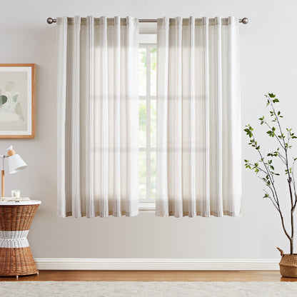 Curtainking Striped Linen Curtains Farmhouse Rustic Curtains for Living Room Semi Sheer Back Tab Light Filtering Coastal Drapes for Bedroom Window Curtain 2 Panels