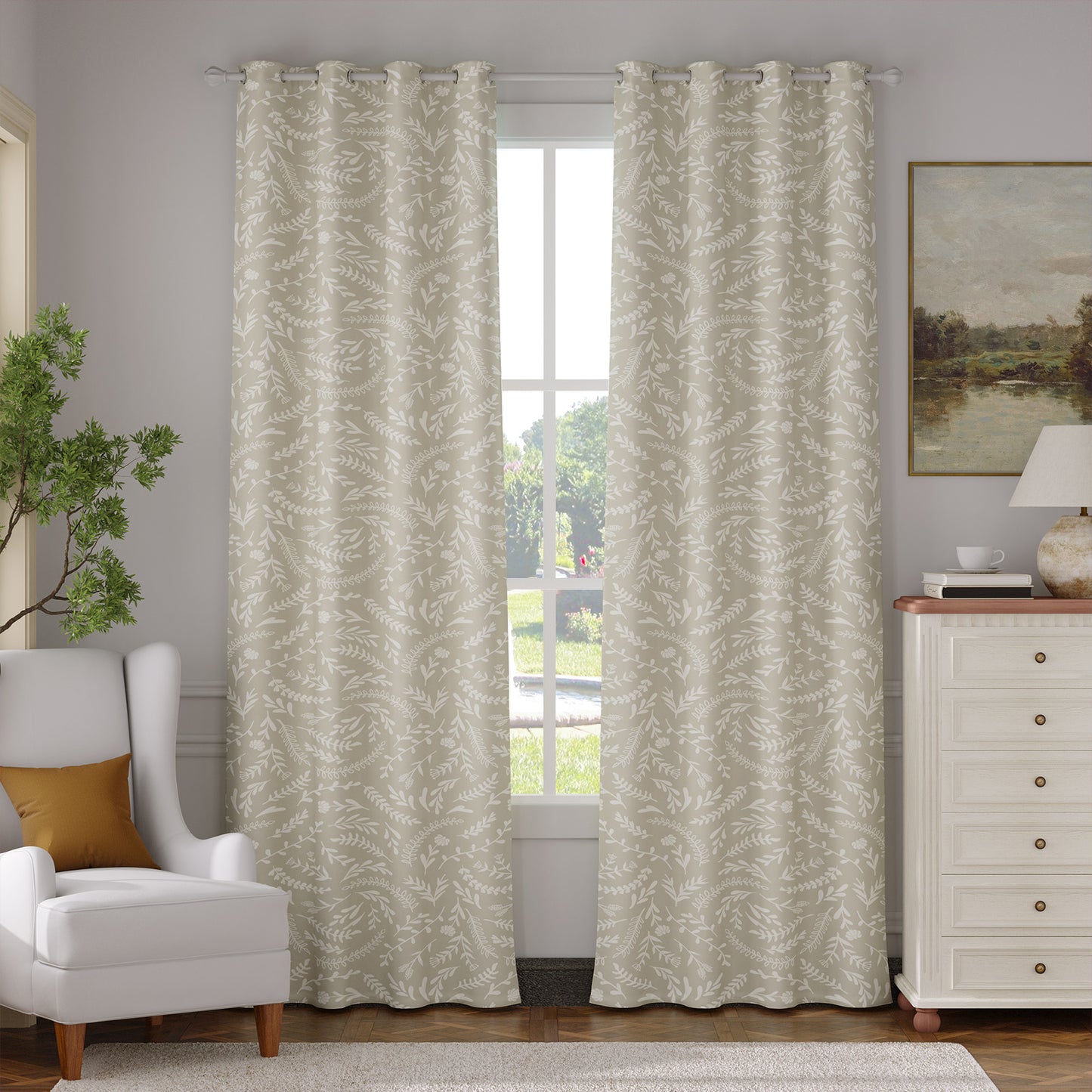 Curtainking 100% Blackout Curtains Grommet Thermal Insulated Curtains for Living Room Printed Short Curtains 2 Panels Set