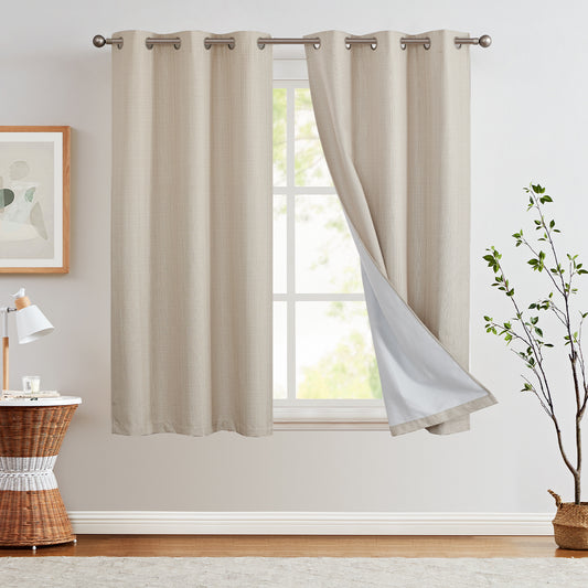 Curtainking Blackout Curtains Linen Textured Drapes for Bedroom Grommet 2 Panels
