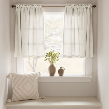 Curtainking Farmhouse Rod Pocket Semi-Sheer Cafe Curtains, Linen Textured Window Curtains, 2 Panels