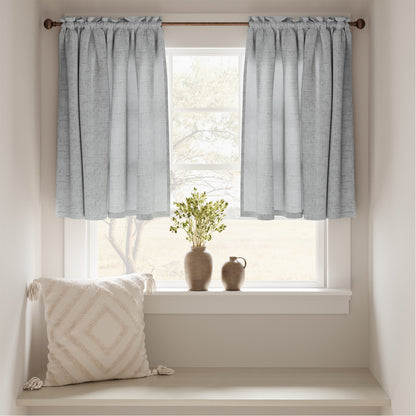 Curtainking Farmhouse Rod Pocket Semi-Sheer Cafe Curtains, Linen Textured Window Curtains, 2 Panels