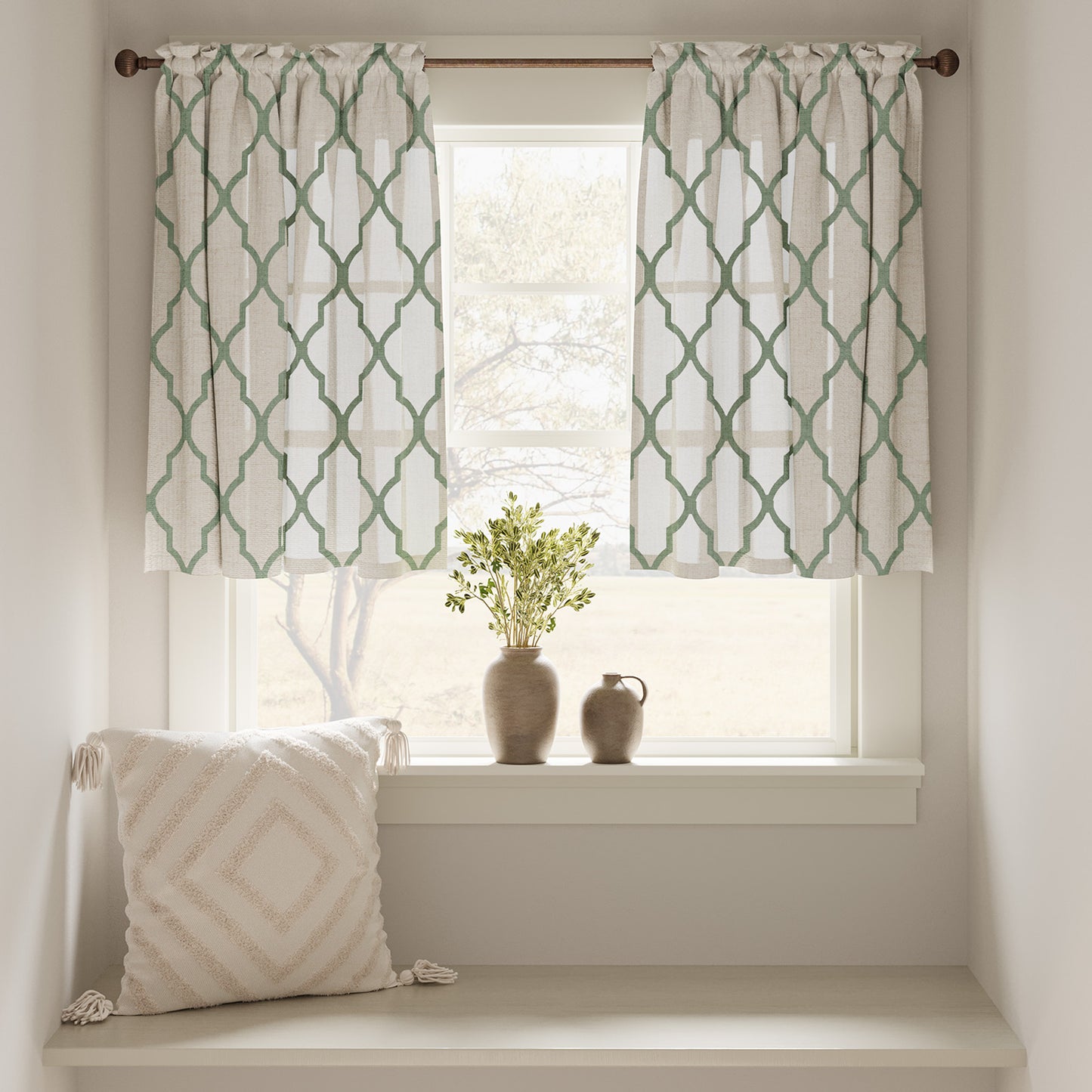 Curtainking Kitchen Curtains Moroccan Tile Print Tier Curtains Farmhouse Cafe Curtains for Bathroom 2 Panels