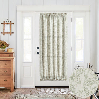 CURTAINKING French Door Curtains Panel Farmhouse Linen Rod Pocket Curtains for Door Window Floral Printed, 1 Tieback Included