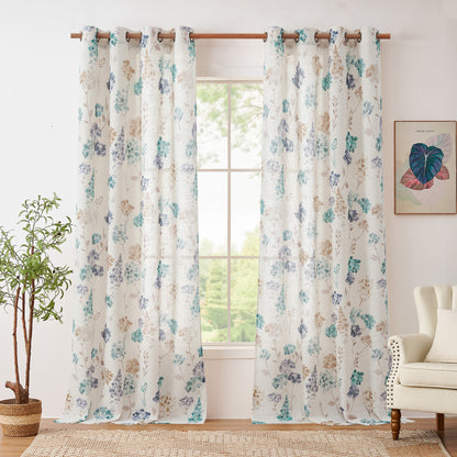 CURTAINKING Farmhouse Linen Curtains for Living Room Bedroom Floral Patterned Light Filtering Linen Blend Curtain Burlap Effect Drape Window Treatments 2 Panels